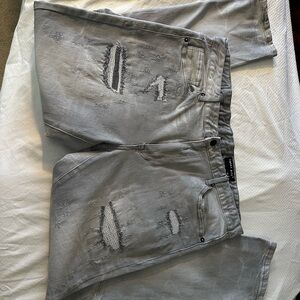 Men's Slim Straight Distressed Jeans in Gray - Unbranded